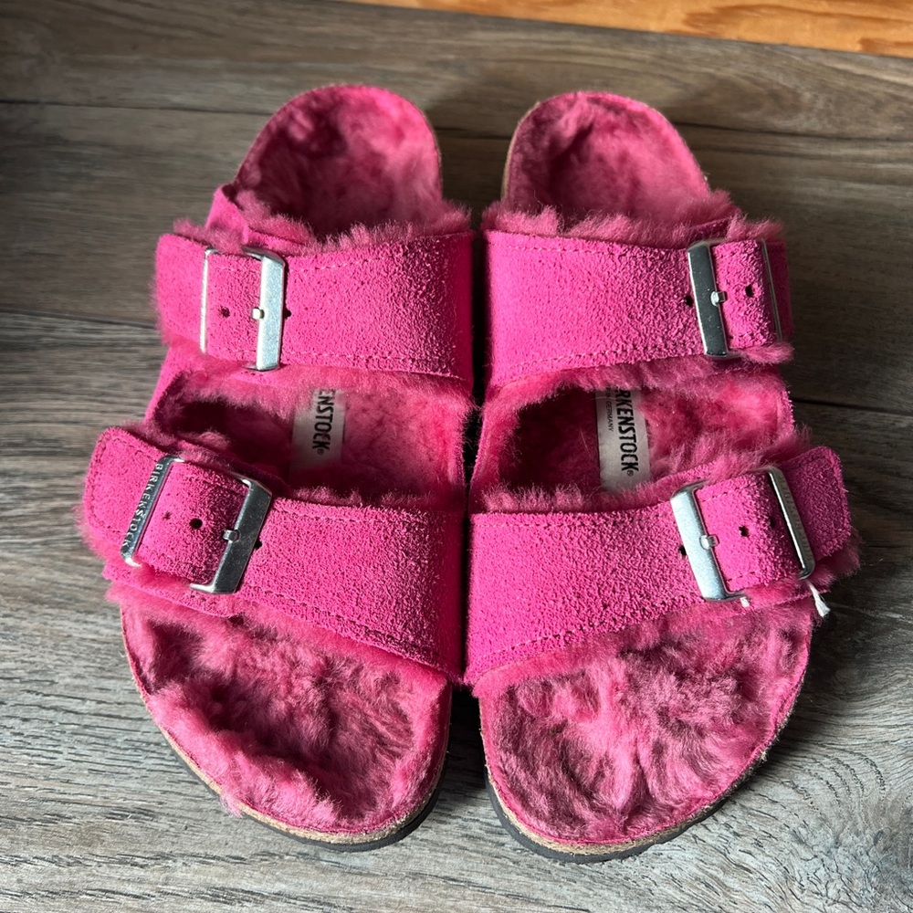 Birkenstock Arizona Shearling Pink Sandals